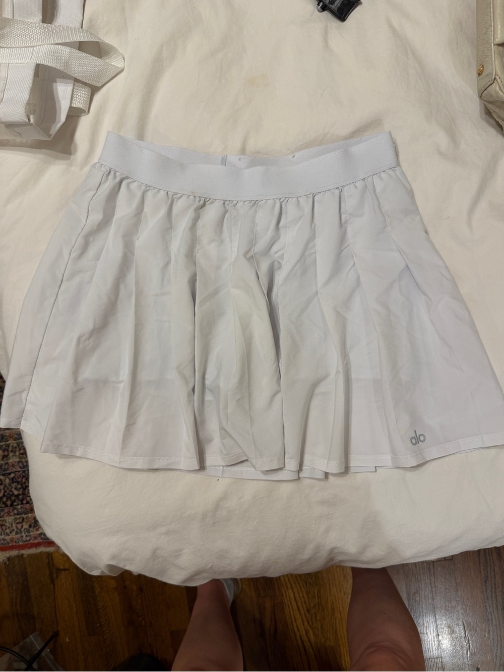 ALO Yoga White Pleated Mini Tennis Skirt